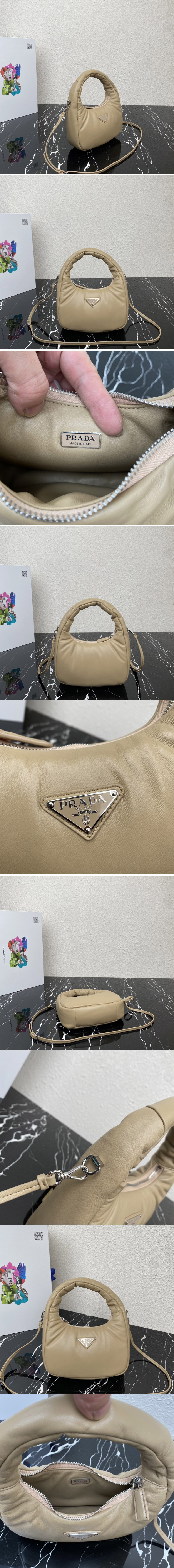 Replica Prada 1BA384 Prada Soft padded nappa leather mini-bag in Beige Leather