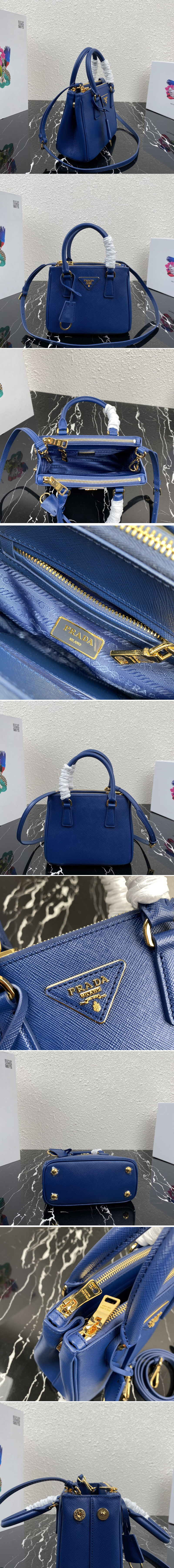 Replica Prada 1BA906 Prada Galleria Saffiano leather mini-bag in Blue Leather