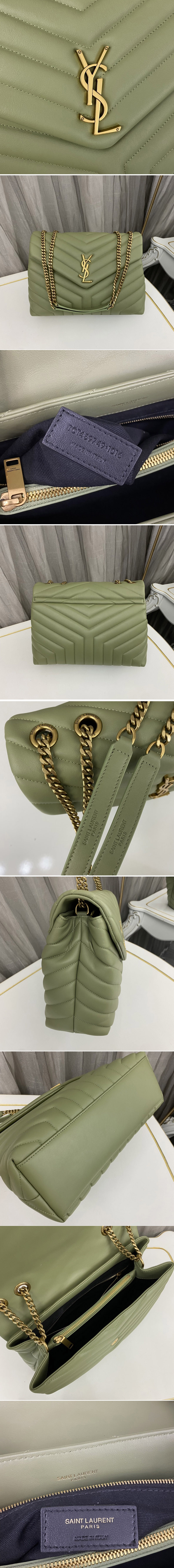 Replica Saint Laurent 459749 YSL Medium Loulou Chain Bag in Green Leather