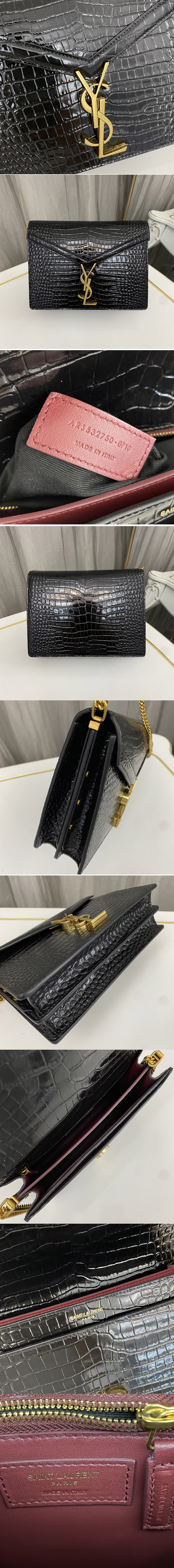 Replica Saint Laurent 532750 YSL CASSANDRA MEDIUM CHAIN Bag In Black CROCODILE-EMBOSSED SHINY LEATHER