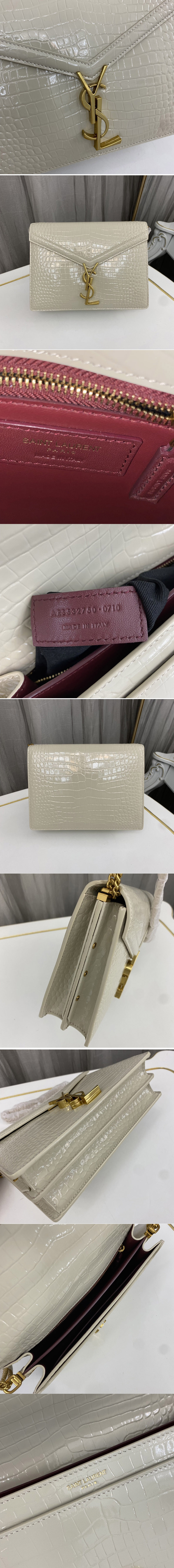 Replica Saint Laurent 532750 YSL CASSANDRA MEDIUM CHAIN Bag In White CROCODILE-EMBOSSED SHINY LEATHER