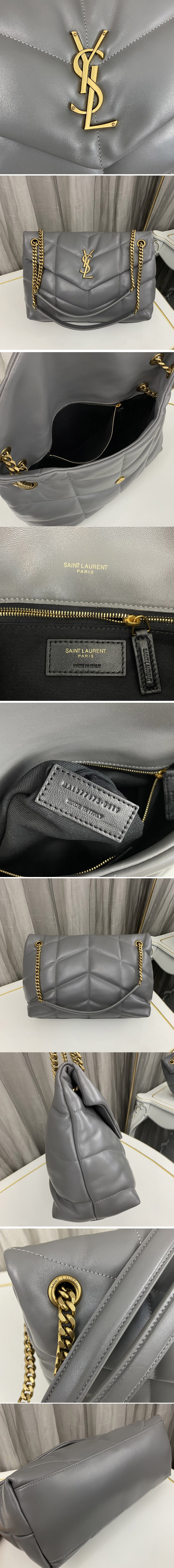 Replica Saint Laurent 577475 YSL Loulou Puffer Medium Bag in Gray Quilted Lambskin Leather