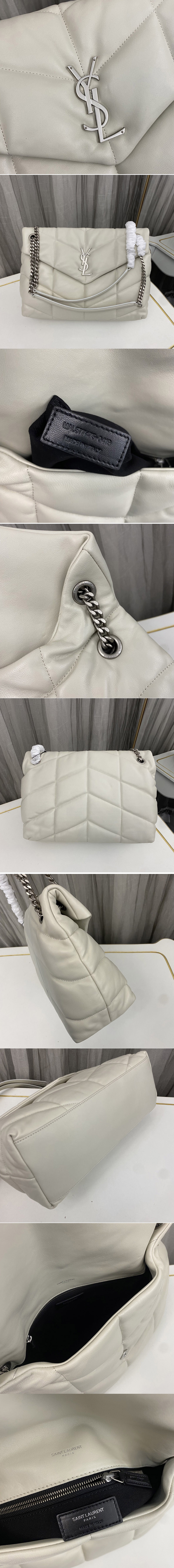 Replica Saint Laurent 577475 YSL Loulou Puffer Medium Bag in White Quilted Lambskin Leather