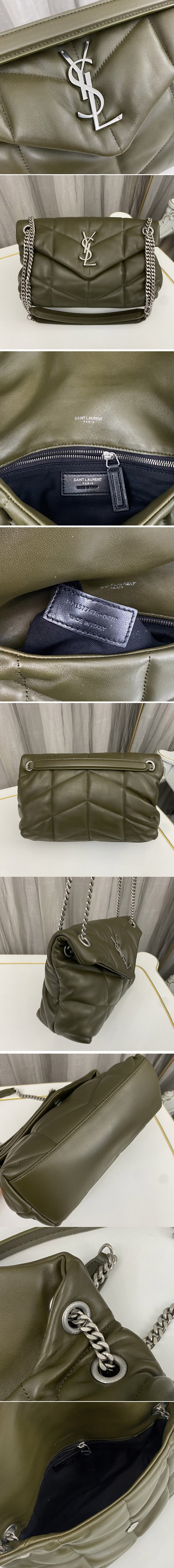 Replica Saint Laurent 577476 YSL LOULOU PUFFER SMALL BAG IN Olive Green QUILTED LAMBSKIN