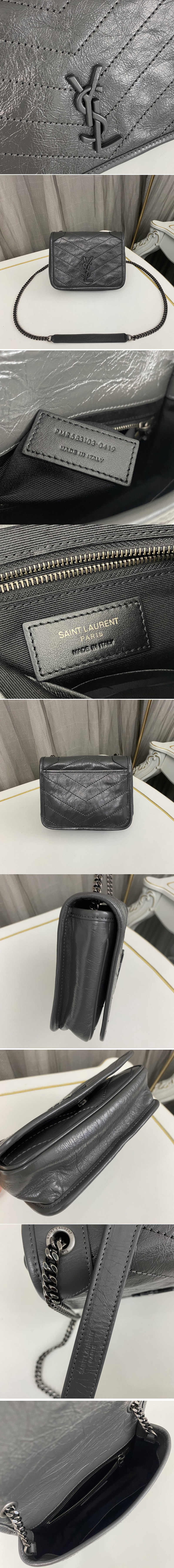 Replica Saint Laurent 583103 YSL Niki Chain WALLET Bag IN Grey vintage crinkled leather