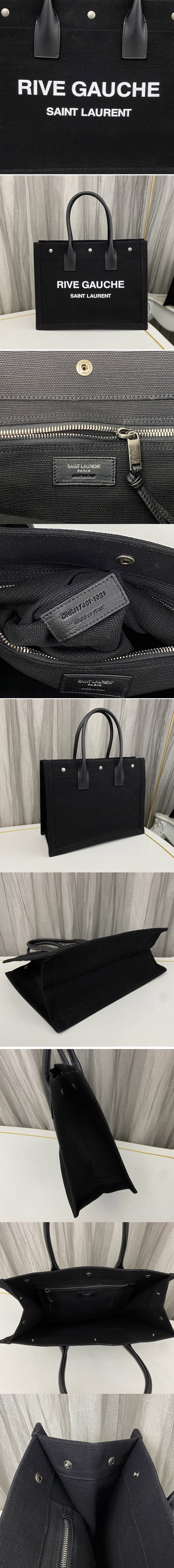 Replica Saint Laurent 617481 YSL RIVE GAUCHE SMALL TOTE BAG IN Black LINEN AND LEATHER