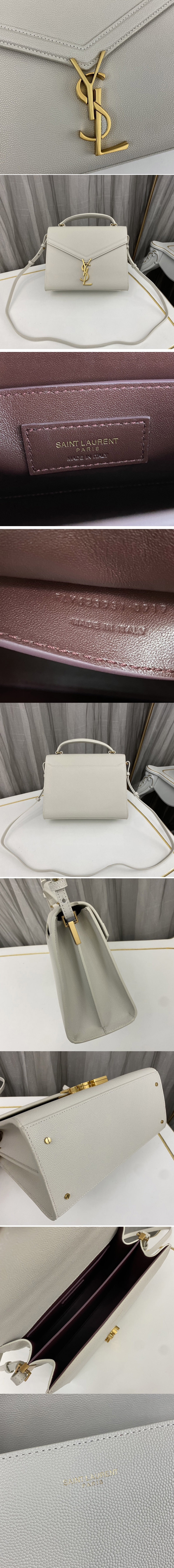 Replica Saint Laurent 623931 YSL CASSANDRA MEDIUM TOP HANDLE BAG IN White GRAIN DE POUDRE EMBOSSED LEATHER