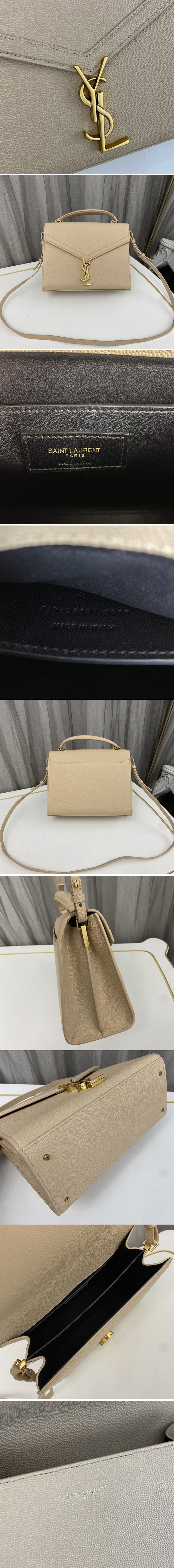 Replica Saint Laurent 623931 YSL CASSANDRA MEDIUM TOP HANDLE BAG IN Beige GRAIN DE POUDRE EMBOSSED LEATHER