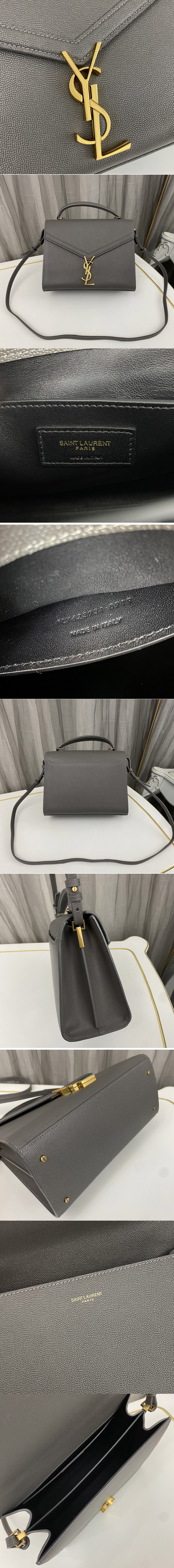 Replica Saint Laurent 623931 YSL CASSANDRA MEDIUM TOP HANDLE BAG IN Grey GRAIN DE POUDRE EMBOSSED LEATHER