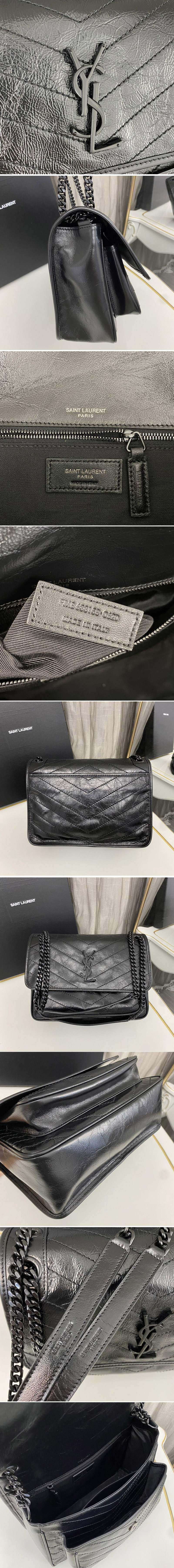 Replica Saint Laurent 633158 YSL NIKI MEDIUM Bag IN Black VINTAGE CRINKLED LEATHER Black Buckle