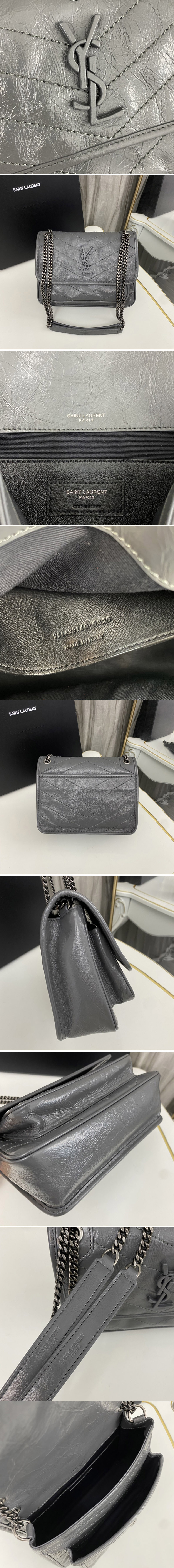 Replica Saint Laurent 633160 YSL niki Baby bag in Dark Grey vintage crinkled leather