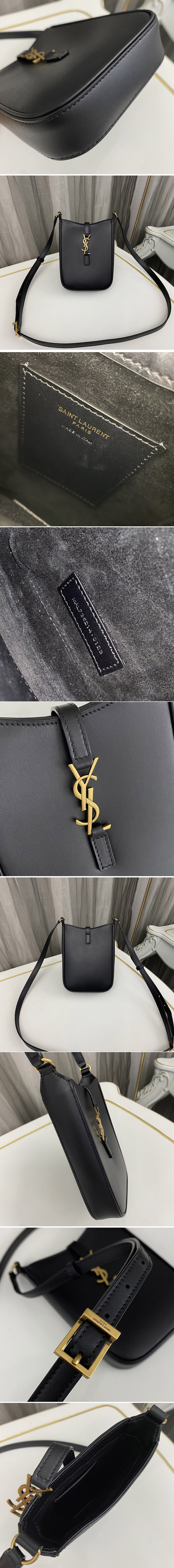 Replica Saint Laurent 735214 LE 5 À 7 MINI VERTICAL bag IN Black VEGETABLE-TANNED LEATHER