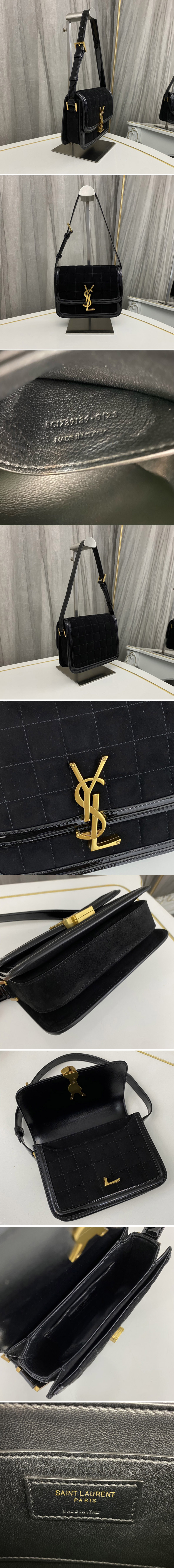 Replica Saint Laurent 739139 SOLFERINO SMALL SATCHEL Bag IN Black QUILTED NUBUCK SUEDE