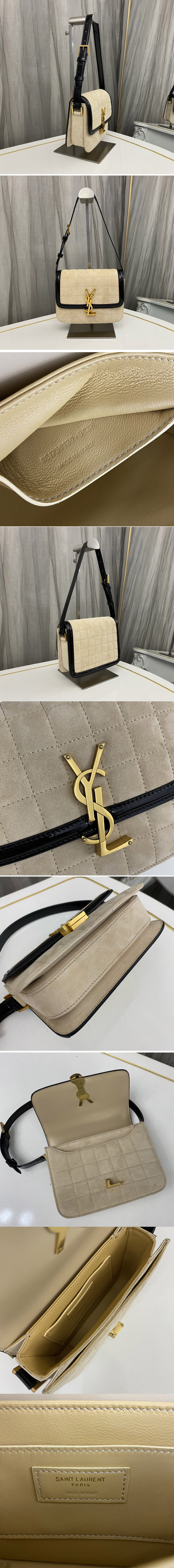 Replica Saint Laurent 739139 SOLFERINO SMALL SATCHEL Bag IN Off White/Black QUILTED NUBUCK SUEDE