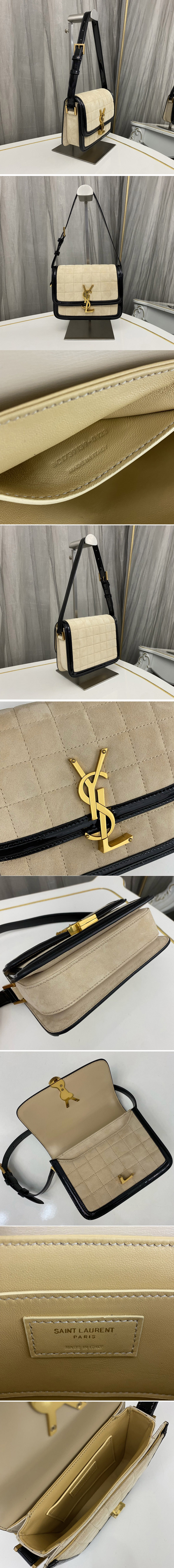 Replica Saint Laurent 739139 SOLFERINO SMALL SATCHEL Bag IN Off White/Black QUILTED NUBUCK SUEDE