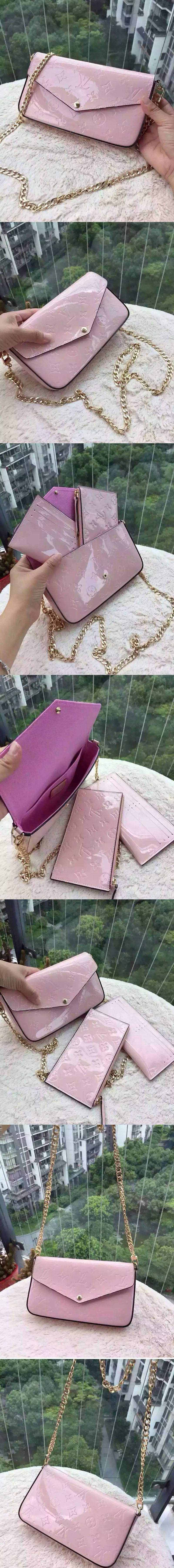 Replica Louis Vuitton M61293  Monogram Vernis Pochette Felicie GM Bags Pink