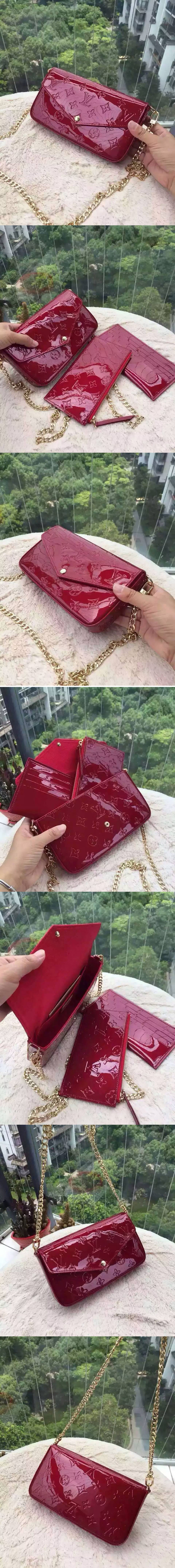 Replica Louis Vuitton M61293 Monogram Vernis Pochette Felicie GM Bags Red