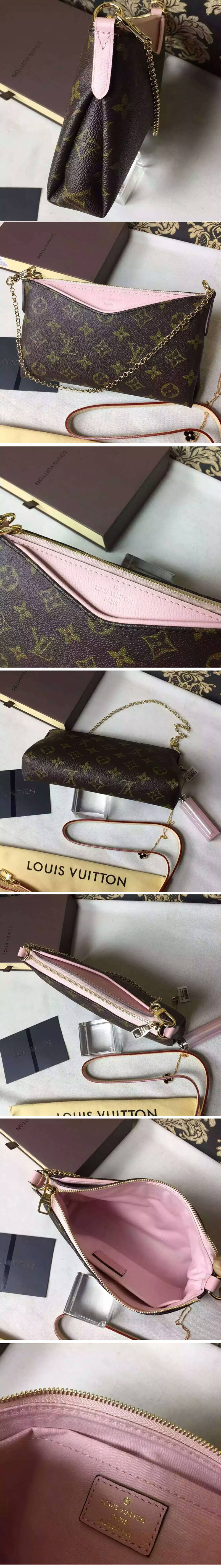 Replica Louis Vuitton M41638 Pallas Clutch Monogram Canvas Bags Pink