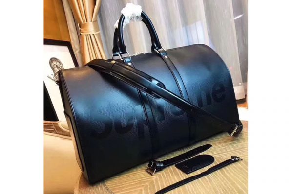 Replica Louis Vuitton M53419 x Supreme Keepall 45 Bandouliere Bags Black