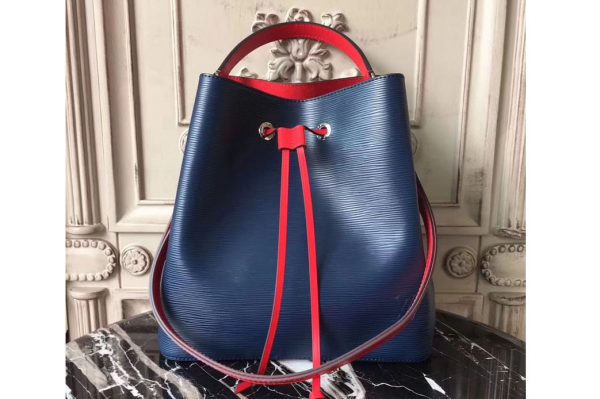 Replica Louis Vuitton Epi Leather Lockme Bucket Bags Blue/Red M54366