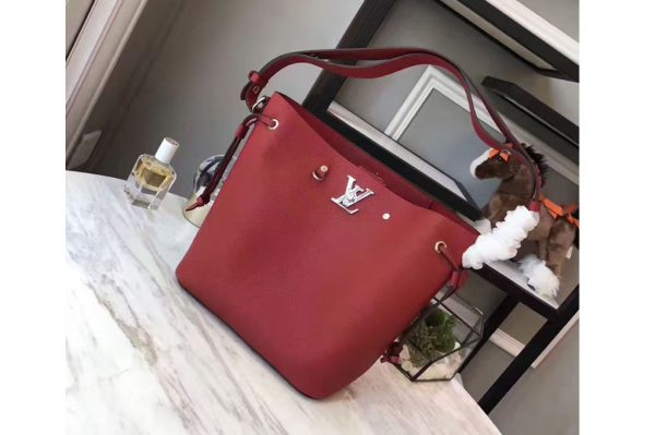 Replica Louis Vuitton M54677 Soft Calfskin Lockme Bucket Bags Red