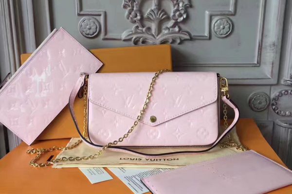 Replica Louis Vuitton M61267 Pochette Felicie Monogram Vernis Bags Light Pink