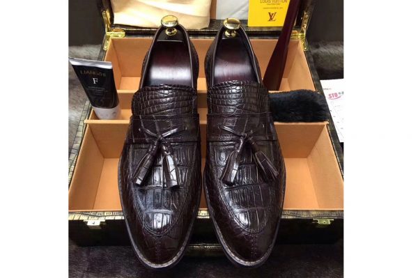 Replica Louis Vuitton Original Crocodile Leather Loafer and Shoes Brown