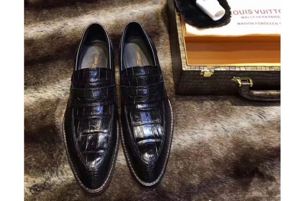 Replica Louis Vuitton Original Crocodile Leather Loafer and Shoes Black