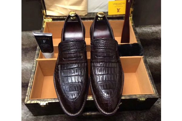 Replica Louis Vuitton Original Crocodile Leather Loafer and Shoes Brown