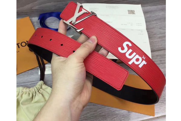 Replica Louis Vuitton X Supreme LV Initiales 40 MM Epi Leather Belt Red