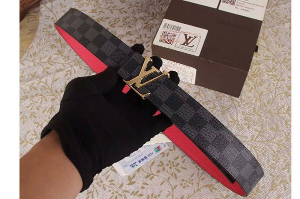 Replica Louis Vuitton Damier Graphite Canvas Belts With Gold Buckle Red