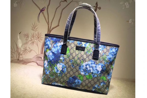 Replica Gucci 211137 GG Supreme Blooms Canvas Tote Bags Blue