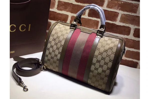 Replica Gucci 247205 Vintage Web Original GG Canvas Boston Bags Brown