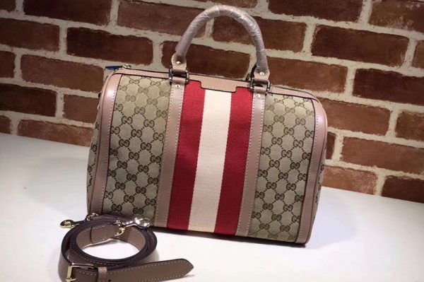 Replica Gucci 247205 Vintage Web Original GG Canvas Boston Bags Pink