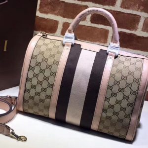 Replica Gucci 247205 Vintage Web Original GG Canvas Boston Bags Pink