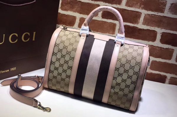 Replica Gucci 247205 Vintage Web Original GG Canvas Boston Bags Pink