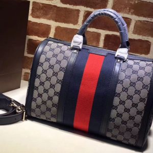 Replica Gucci 247205 Vintage Web Original GG Canvas Boston Bags Blue