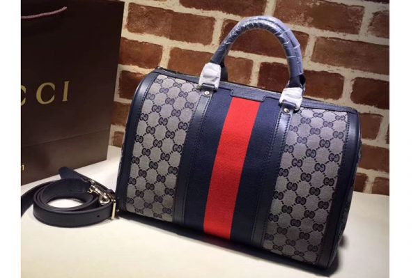 Replica Gucci 247205 Vintage Web Original GG Canvas Boston Bags Blue