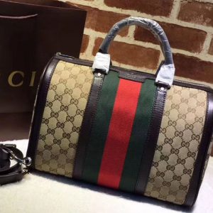 Replica Gucci 247205 Vintage Web Original GG Canvas Boston Bags Black