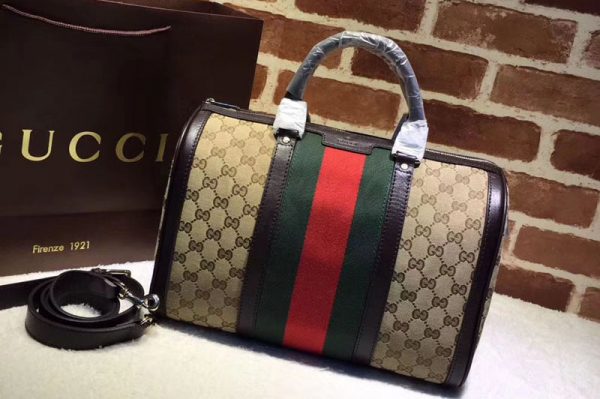 Replica Gucci 247205 Vintage Web Original GG Canvas Boston Bags Black