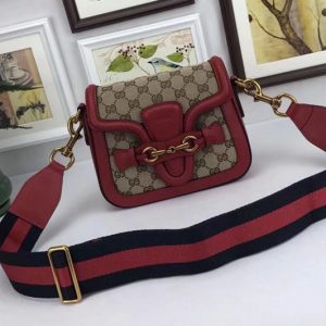 Replica Gucci 384821 Lady Web Leather Shoulder Small Bags Red