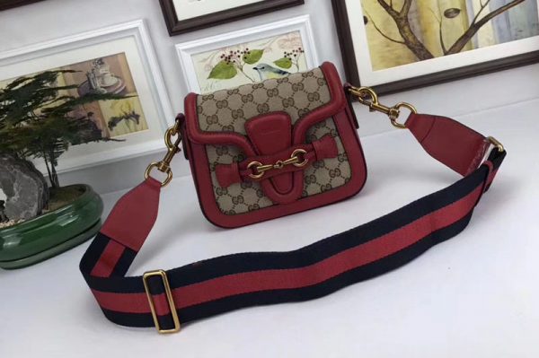 Replica Gucci 384821 Lady Web Leather Shoulder Small Bags Red