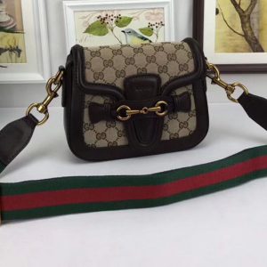 Replica Gucci 384821 Lady Web Leather Shoulder Small Bags Black