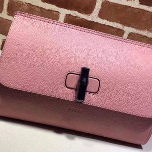 Replica Gucci 387220 Bamboo Daily Calfskin Leather Clutch Pink