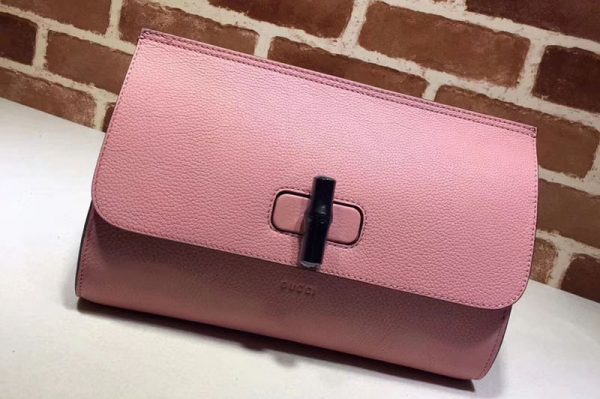 Replica Gucci 387220 Bamboo Daily Calfskin Leather Clutch Pink