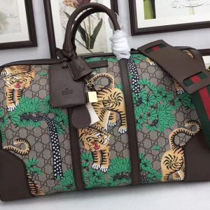 Replica Gucci 406380 Tiger Print GG Canvas Boston Bags Green