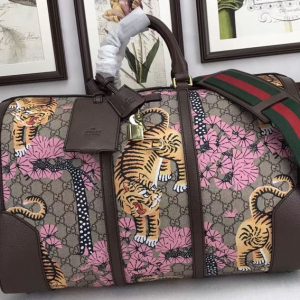 Replica Gucci 406380 Tiger Print GG Canvas Boston Bags Pink