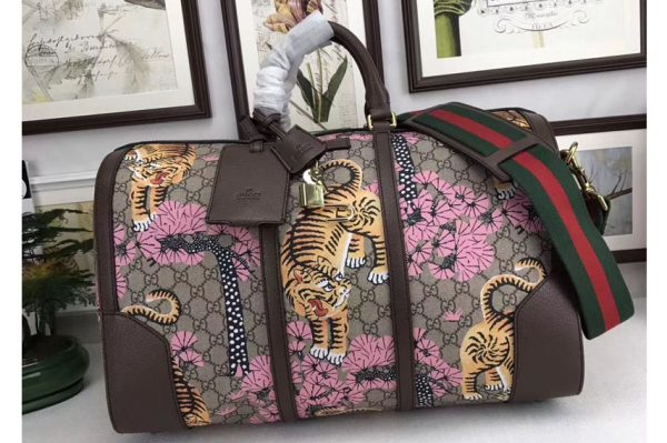 Replica Gucci 406380 Tiger Print GG Canvas Boston Bags Pink