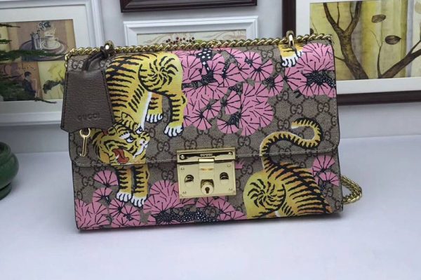 Replica Gucci 409486 Padlock Tiger GG Shoulder Bags Pink