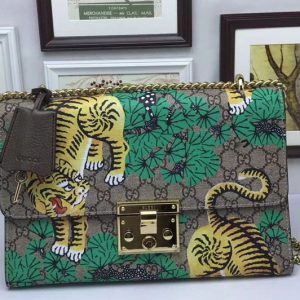 Replica Gucci 409486 Padlock Tiger GG Shoulder Bags Green